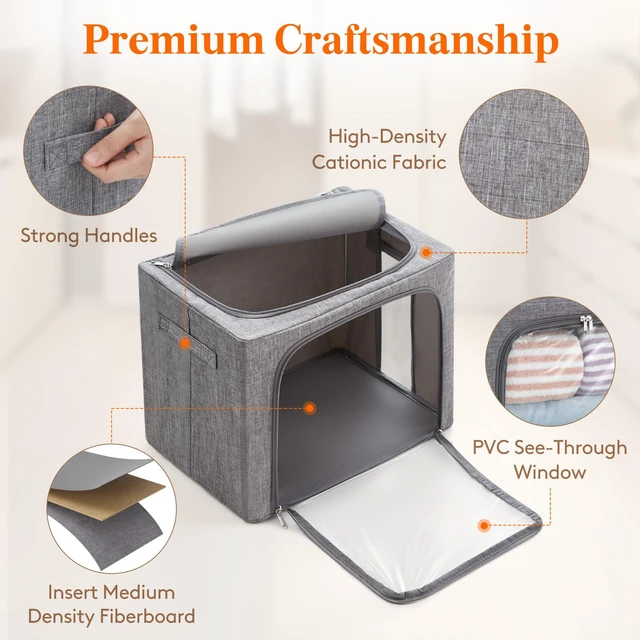 Alt view image 3 of 7 - 4 Pack Clothes Storage Bins with Metal Frame, Stackable Storage Box