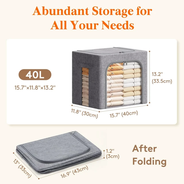 Alt view image 4 of 7 - 4 Pack Clothes Storage Bins with Metal Frame, Stackable Storage Box