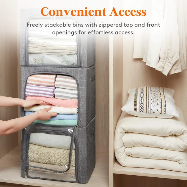 Alt view image 5 of 7 - 4 Pack Clothes Storage Bins with Metal Frame, Stackable Storage Box