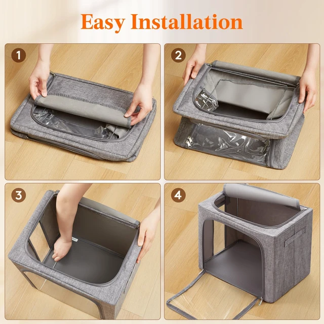Alt view image 6 of 7 - 4 Pack Clothes Storage Bins with Metal Frame, Stackable Storage Box
