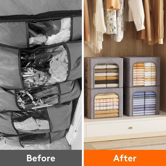 Alt view image 7 of 7 - 4 Pack Clothes Storage Bins with Metal Frame, Stackable Storage Box