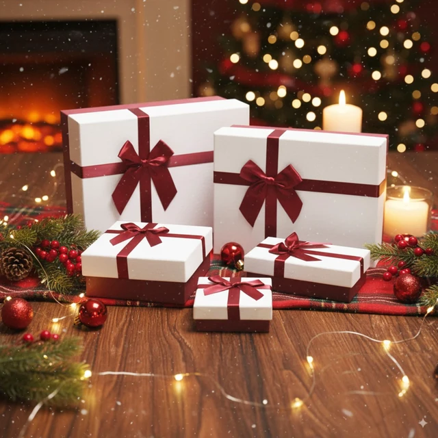 Alt view image 2 of 7 - Gift Box for Present, 5 Christmas Gift Boxes with Lids, Boxes for Gifts, Red Gift Boxes with Ribbon for Holidday, Christmas, Celebration, Birthday, Weddings, etc.(Red/White)