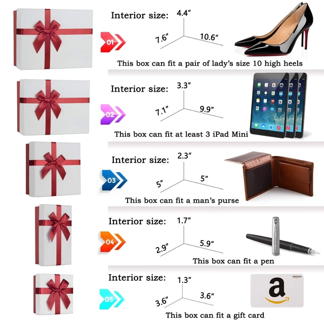 Alt view image 4 of 7 - Gift Box for Present, 5 Christmas Gift Boxes with Lids, Boxes for Gifts, Red Gift Boxes with Ribbon for Holidday, Christmas, Celebration, Birthday, Weddings, etc.(Red/White)