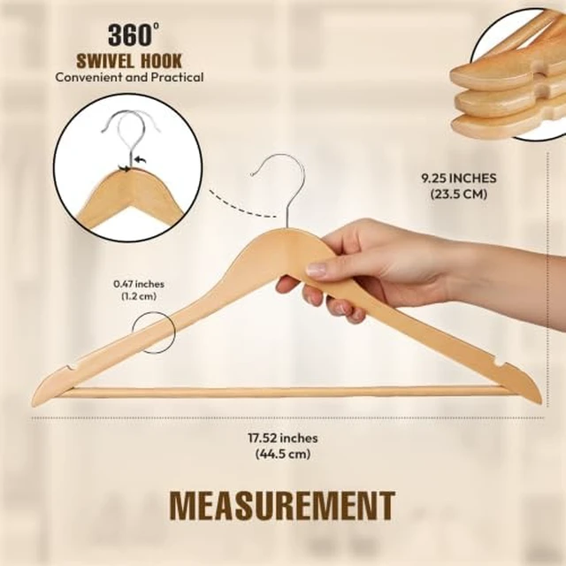 Alt view image 2 of 7 - Wooden Hangers 30 Pack Slim Suit Hangers Natural