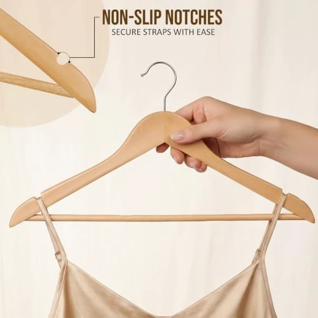 Alt view image 3 of 7 - Wooden Hangers 30 Pack Slim Suit Hangers Natural