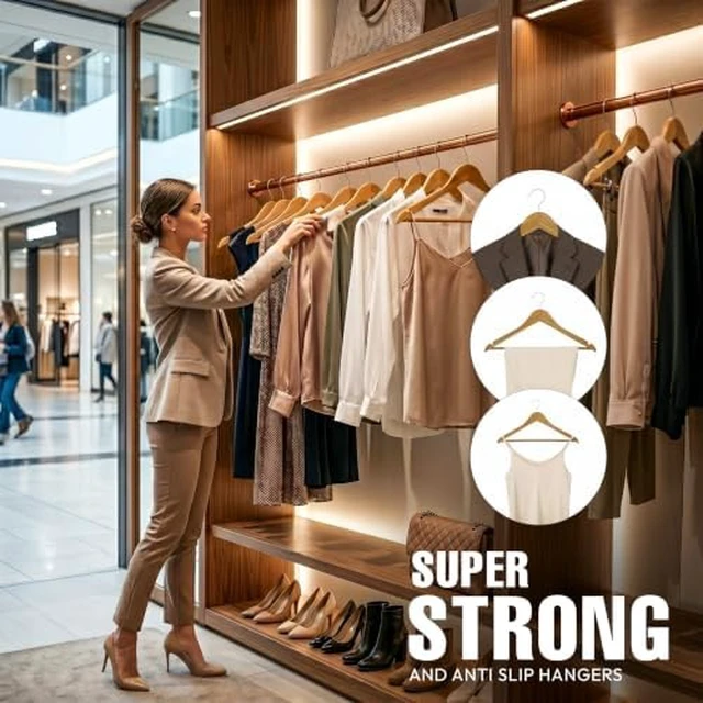 Alt view image 4 of 7 - Wooden Hangers 30 Pack Slim Suit Hangers Natural