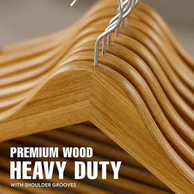 Alt view image 6 of 7 - Wooden Hangers 30 Pack Slim Suit Hangers Natural