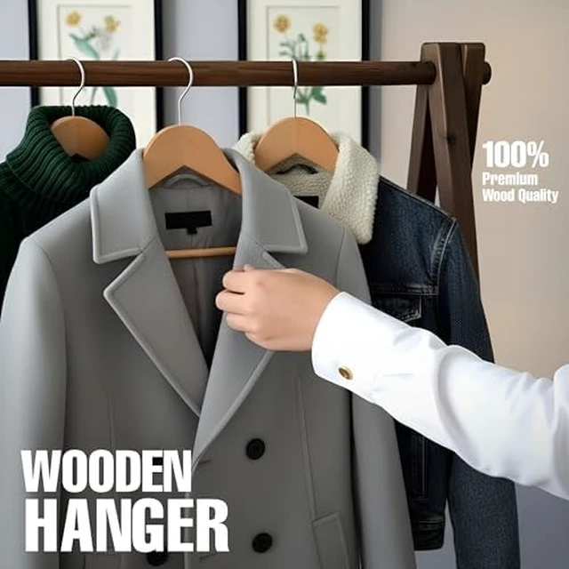 Alt view image 7 of 7 - Wooden Hangers 30 Pack Slim Suit Hangers Natural