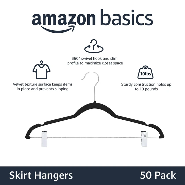 Alt view image 2 of 4 - Velvet Non-Slip Skirt Clothes Hangers with Clips, 360 Degree Rotatable Hook, Sturdy Construction, Organize Pants and Skirts, Black/Silver, 50-Pack