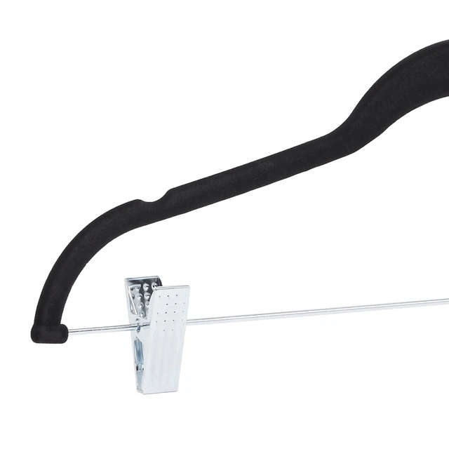 Alt view image 4 of 4 - Velvet Non-Slip Skirt Clothes Hangers with Clips, 360 Degree Rotatable Hook, Sturdy Construction, Organize Pants and Skirts, Black/Silver, 50-Pack