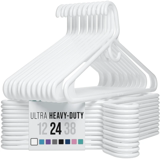 Main image of Thick Heavy Duty Hangers - White Plastic Clothes Hangers 24 Pack - Great for Coat Hanger, Jackets Jeans & Suit Hanger for Closet - New Apartment Essentials Percheros Ganchos para Colgar Ropa