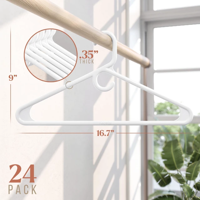 Alt view image 2 of 6 - Thick Heavy Duty Hangers - White Plastic Clothes Hangers 24 Pack - Great for Coat Hanger, Jackets Jeans & Suit Hanger for Closet - New Apartment Essentials Percheros Ganchos para Colgar Ropa