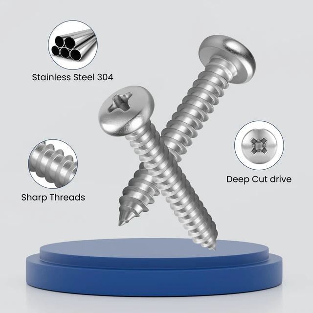 Alt view image 4 of 6 - 247Pcs Pan Head Wood Screws Assortment Kit, #6#8 Stainless Steel 304 Self Tapping Screws Set, Phillips Drive, Sheet Metal Screws
