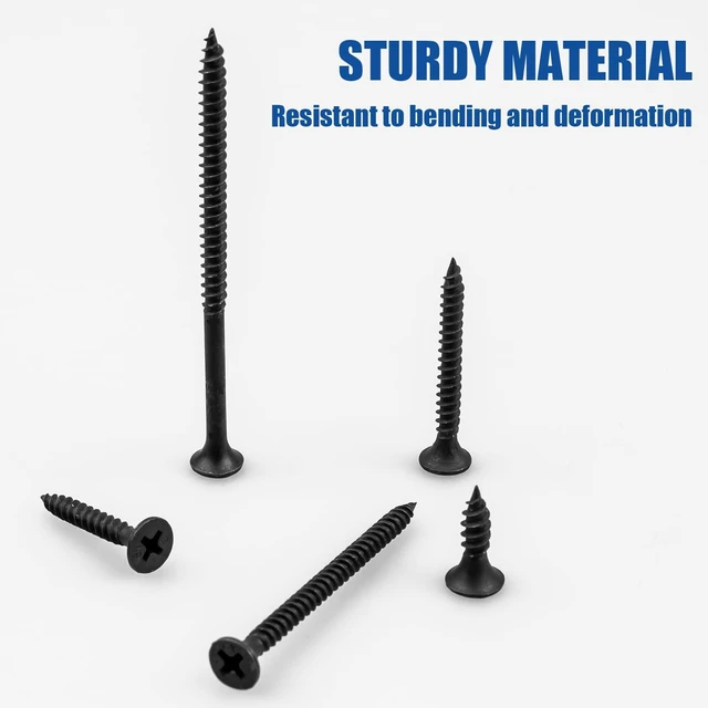 Alt view image 5 of 7 - Wood Screws Assortment, 168 PCS #6 Black Flat Head | Self-Tapping Phillips, Carbon Steel High Hardness, 5 Sizes 1/2 to 3 Inch, Wood Drywall Slate