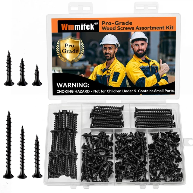 Main image of Upgraded 210 Pcs Wood Screws Assortment Kit, #6#8 High Hardness Phillips Flat Head Drywall Screws, Black Wood Screws, 6 Sizes (2, 1-1/2, 1-1/4, 1, 3/4, 1/2)