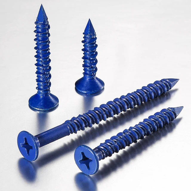 Alt view image 3 of 5 - (30pcs) 3/16''x1-3/4 Concrete Screw Anchor Blue Flat Head for Anchoring to Masonry, Block or Brick Stucco