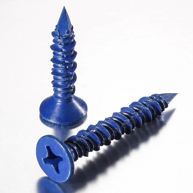 Alt view image 4 of 5 - (30pcs) 3/16''x1-3/4 Concrete Screw Anchor Blue Flat Head for Anchoring to Masonry, Block or Brick Stucco