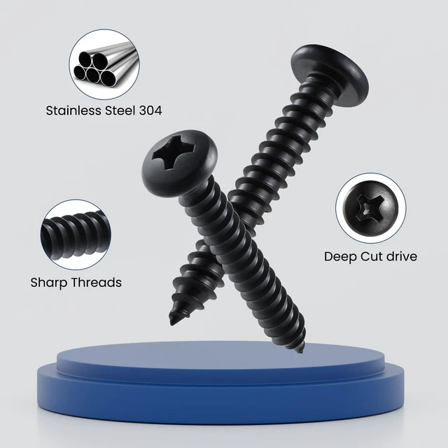 Alt view image 4 of 6 - 247Pcs Pan Head Wood Screws Assortment Kit, #6#8 Black Oxide Stainless Steel 304 Self Tapping Screws Set, Phillips Drive, Sheet Metal Screws
