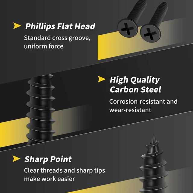 Alt view image 3 of 7 - Wood Screws 1 Inch, 130 PCS Premium Flat Head Phillips Black Wood Screws, Self Tapping Electrophoresis