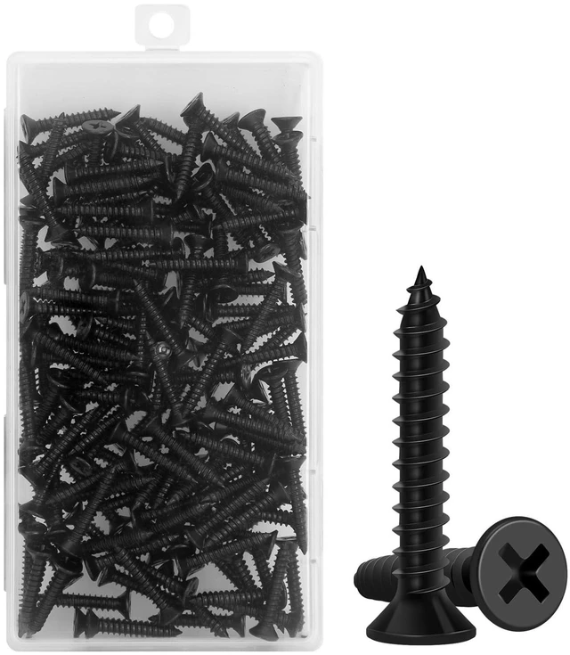Alt view image 7 of 7 - Wood Screws 1 Inch, 130 PCS Premium Flat Head Phillips Black Wood Screws, Self Tapping Electrophoresis