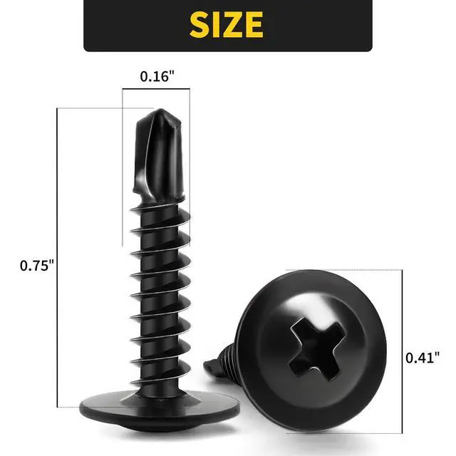 Alt view image 2 of 7 - Sheet Metal Screws #8 x 3/4", 125pcs Phillips Modified Truss Head Self Tapping Screws for Metal, Self Drilling Screws, Black