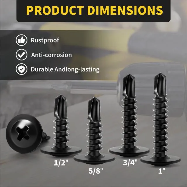 Alt view image 4 of 7 - Sheet Metal Screws #8 x 3/4", 125pcs Phillips Modified Truss Head Self Tapping Screws for Metal, Self Drilling Screws, Black