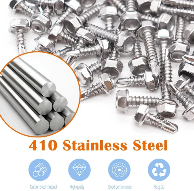 Alt view image 2 of 6 - 200pcs #8×3/4" Self Tapping Screws for Metal, 410 Stainless Steel Hex Washer Head Sheet Metal Screws,Quick Tapping Screw with Screwdriver Bit