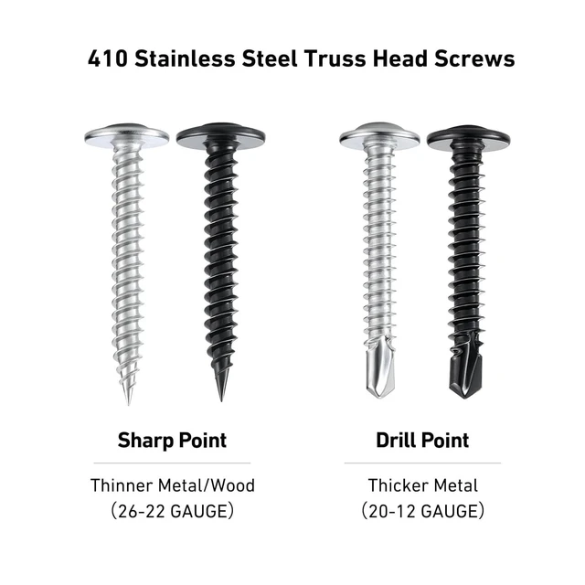 Alt view image 2 of 6 - Black Self Tapping Screws Assortment Kit 190PCS, Modified Truss Head Sheet Metal Screws #8 x 1/2",3/4",1",1-1/4", Stainless Steel 410 Self Drilling Screw for Metal Wood Plastic