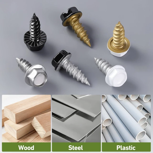 Alt view image 5 of 6 - #8 x 1/2" Self Tapping Gutter Screws, 110PCS 410 Stainless Steel Sheet Metal Screws, Hex Washer Head, 1/4" Hex Bit Socket Included