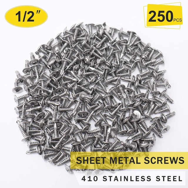 Alt view image 3 of 7 - 410 Stainless Steel #8 x 1/2" Self Tapping Screws for Metal/Wood -250PCS | Drills Sheet Metal, Wood & Plastic Easily, Phillips Modified Truss Head Prevents Stripping & Ensures Stable Clamping