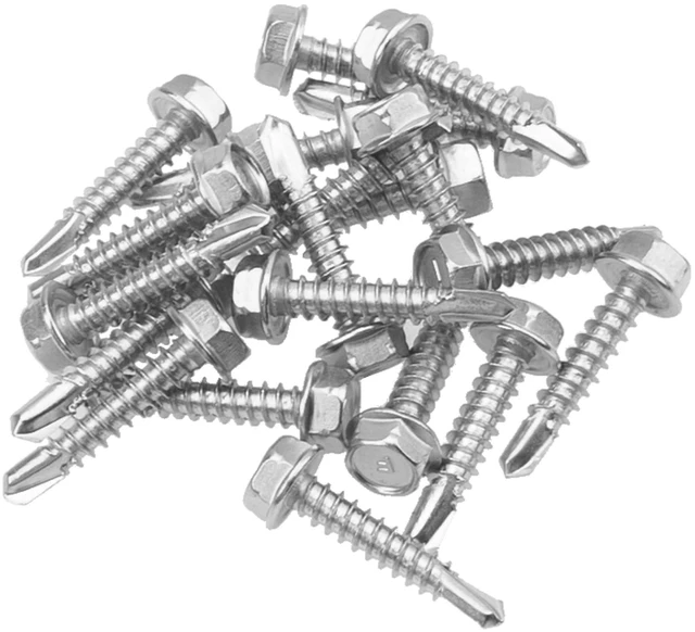 Alt view image 3 of 5 - 100Pcs #10x1'' Self Drilling Screws with Rubber Washer, 410 Stainless Steel Roofing Screws Hex Head Self Tapping Screws with EPDM Washer