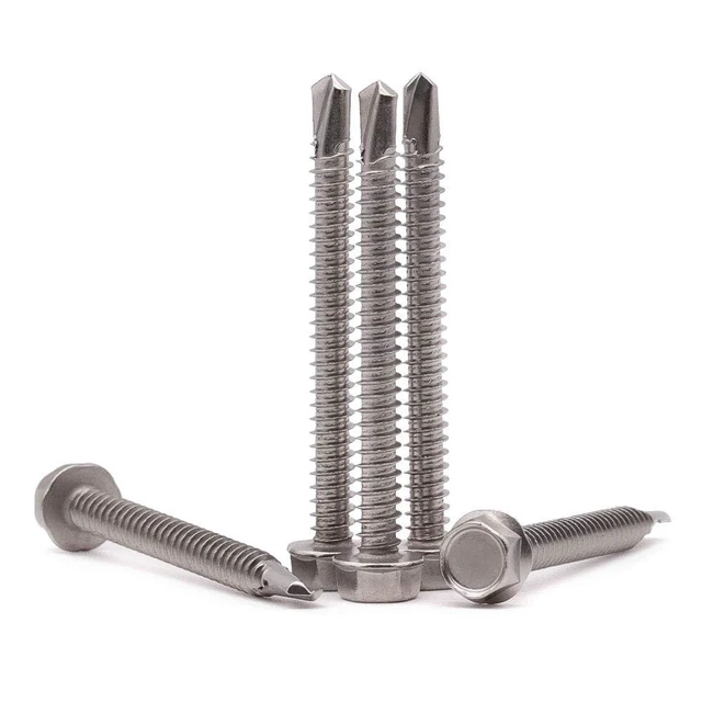 Alt view image 4 of 7 - #10 x 2-1/2" (50 Pack) Hex Washer Head Self Drilling Screws (1/2" to 3" Available), 410 Stainless Steel Self Tapping Sheet Metal Screws, No Pre-drilled Needs