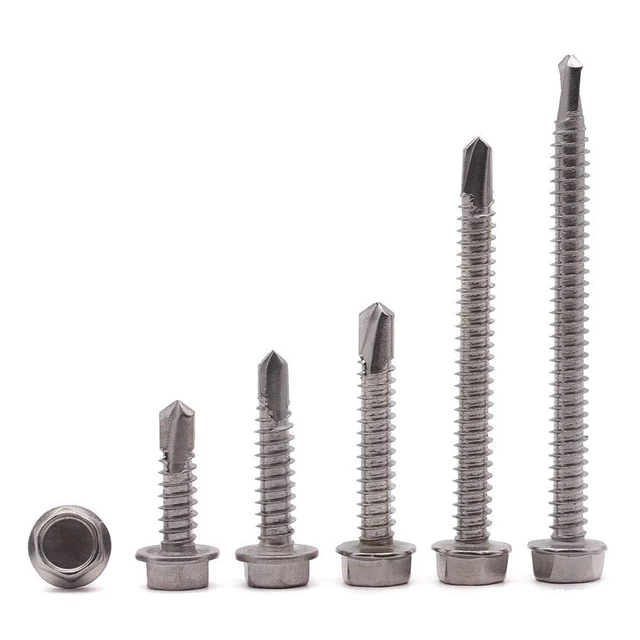 Alt view image 6 of 7 - #10 x 2-1/2" (50 Pack) Hex Washer Head Self Drilling Screws (1/2" to 3" Available), 410 Stainless Steel Self Tapping Sheet Metal Screws, No Pre-drilled Needs