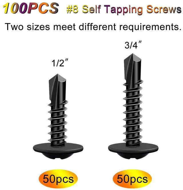 Alt view image 5 of 7 - 100pcs #8 Self Tapping Screws for matal,410 Stainless Steel Screws Assortment Kit,Black Oxide Truss Head Matal Screw (1/2" 50pcs+3/4" 50pcs)