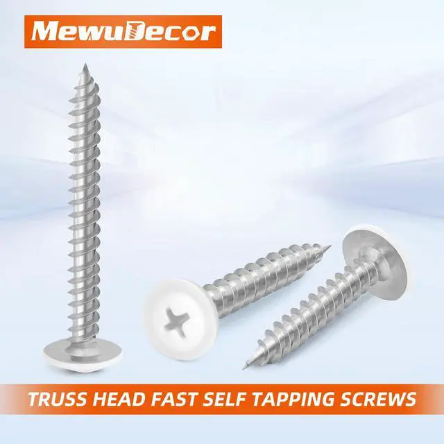Alt view image 3 of 6 - #8 x 1/2" Truss Head Fast Self Tapping Screws, Alloy Steel Wood Screws, White Head, 100 PCS