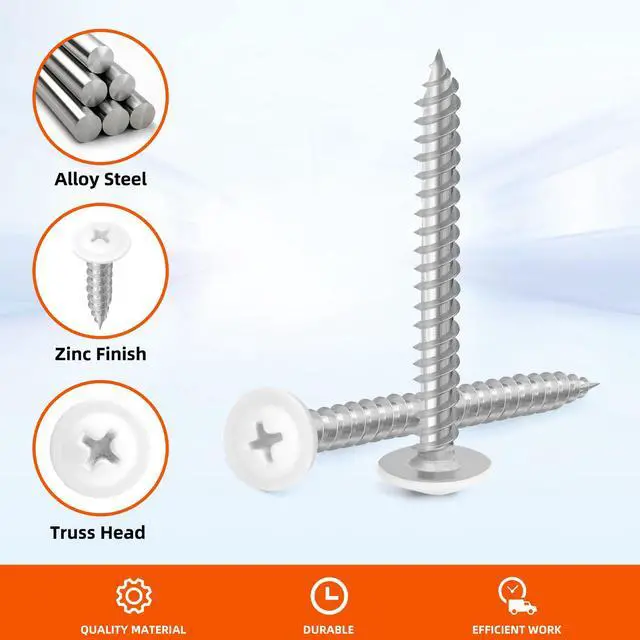 Alt view image 4 of 6 - #8 x 1/2" Truss Head Fast Self Tapping Screws, Alloy Steel Wood Screws, White Head, 100 PCS
