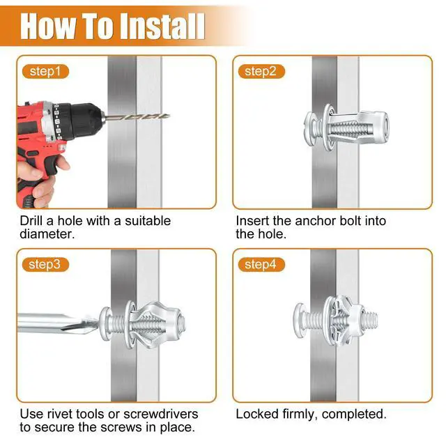 Alt view image 5 of 6 - 40PCS Expansion Screw and Petal Nut Kit M4 M5 M6 Jack Car Metal Screw Petal Shape Metal Nut Anchor Screw for Hollow Wall Iron Skin Plasterboard M-175-40PCS