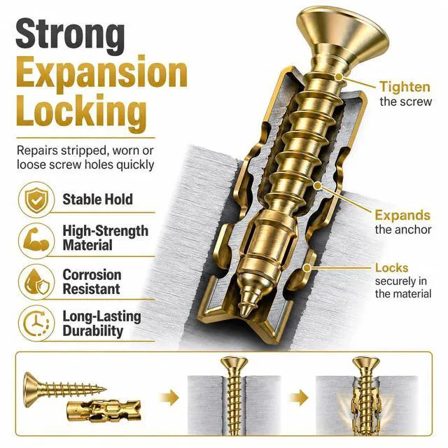 Alt view image 4 of 7 - 6×14mm Short Expansion Screw Set for Cabinet Hinge Repair and Stripped Thread Restoration, Secure Cabinet Door Fastening, Suitable for Tile Stone Wood and More (30pcs)