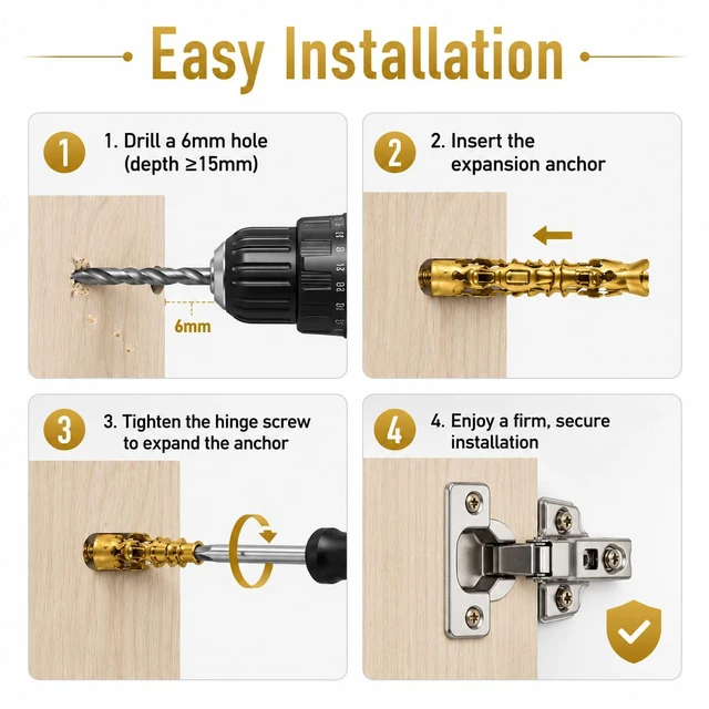 Alt view image 5 of 7 - 6×14mm Short Expansion Screw Set for Cabinet Hinge Repair and Stripped Thread Restoration, Secure Cabinet Door Fastening, Suitable for Tile Stone Wood and More (30pcs)