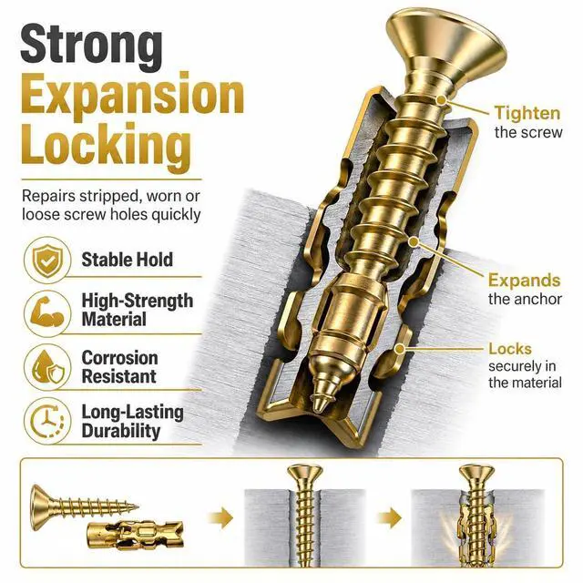 Alt view image 4 of 7 - 6×14mm Short Expansion Screw Set for Cabinet Hinge Repair and Stripped Thread Restoration, Secure Cabinet Door Fastening, Suitable for Tile Stone Wood and More (10pcs)