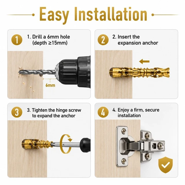 Alt view image 5 of 7 - 6×14mm Short Expansion Screw Set for Cabinet Hinge Repair and Stripped Thread Restoration, Secure Cabinet Door Fastening, Suitable for Tile Stone Wood and More (10pcs)