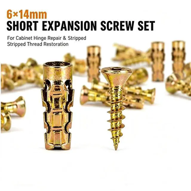Alt view image 2 of 7 - 6×14mm Short Expansion Screw Set for Cabinet Hinge Repair, Expansion Anchor | Cabinet Hinge Screws for Stripped Hole Repair, Door Hinge Repair Kit