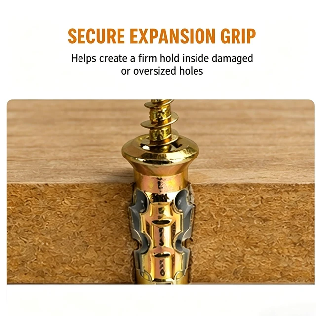 Alt view image 6 of 7 - 6×14mm Short Expansion Screw Set for Cabinet Hinge Repair, Expansion Anchor | Cabinet Hinge Screws for Stripped Hole Repair, Door Hinge Repair Kit