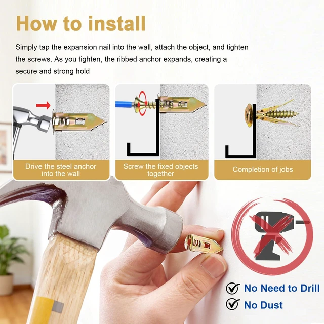 Alt view image 3 of 6 - 100Pcs 3 Size Self Drywall Drilling Anchors with Screws Kit, Metal & Heavy Duty Grip Anchors for Wall Sheetrock, Expansion Anchor Assorted Sizes for Picture Frames, Shelves & Home Decor