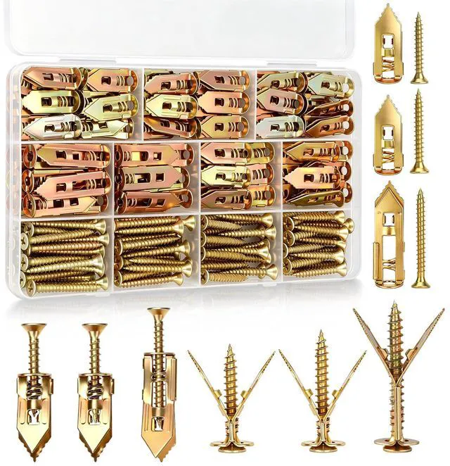 Main image of 140Pcs Drywall Anchors and Screws Kit, Metal Expansion Anchors | 3 Sizes, No Drill Metal Drywall Anchors Expand Behind Walls for Secure Mounting Of Shelves, Picture Frames, Curtain Rods