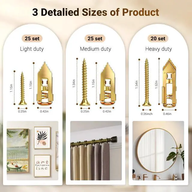 Alt view image 2 of 6 - 140Pcs Drywall Anchors and Screws Kit, Metal Expansion Anchors | 3 Sizes, No Drill Metal Drywall Anchors Expand Behind Walls for Secure Mounting Of Shelves, Picture Frames, Curtain Rods