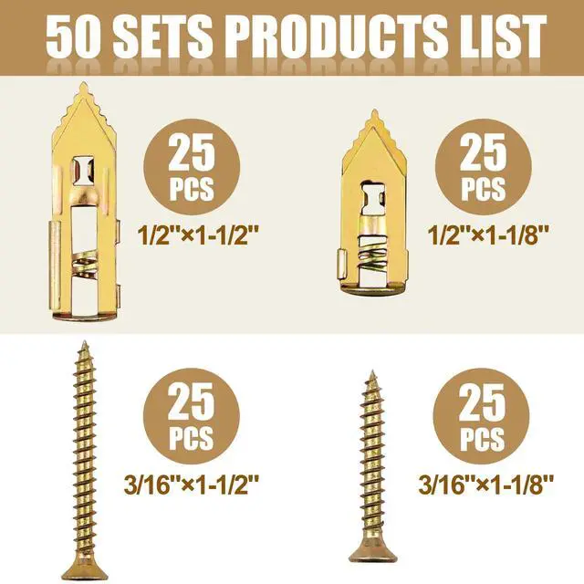 Alt view image 2 of 7 - 100Pcs Metal Wall Anchors for Drywall, Sheetrock Expansion Anchors & Screws | Made of heavy-duty metal, these 100pcs drywall anchors resist bending