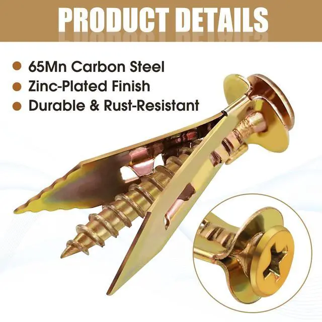 Alt view image 3 of 7 - 100Pcs Metal Wall Anchors for Drywall, Sheetrock Expansion Anchors & Screws | Made of heavy-duty metal, these 100pcs drywall anchors resist bending