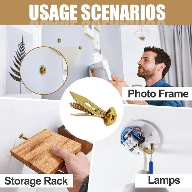 Alt view image 6 of 7 - 100Pcs Metal Wall Anchors for Drywall, Sheetrock Expansion Anchors & Screws | Made of heavy-duty metal, these 100pcs drywall anchors resist bending
