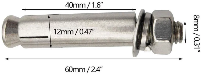 Alt view image 4 of 7 - Expansion Bolts, 304 Stainless Steel External Hex Nut Expansion Screw Bolts Sleeve Anchor M8x60mm 8Pcs
